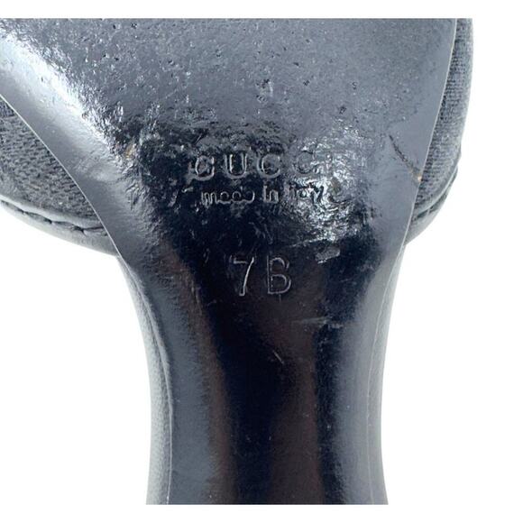 Gucci GG Logo Monogram Supreme Canvas Leather Black Heels Sandals Slides US 7‎ - Picture 8 of 11